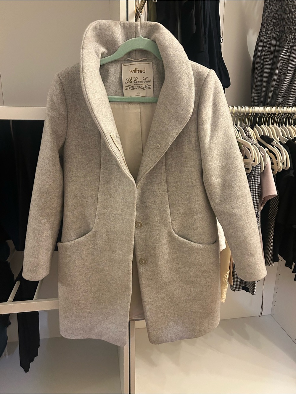 Wilfred Light Gray Shawl Collar Wool-Blend Coat